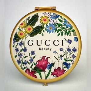 Gucci Beauty Floral Gold Compact Mirror with Snap Pouch NIP